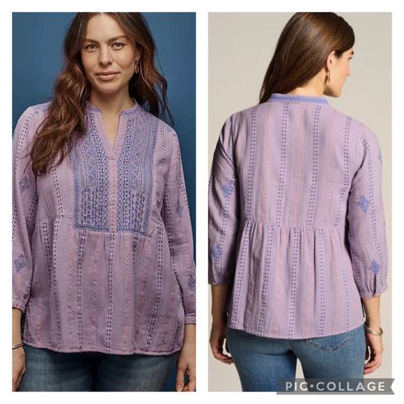J. Jill Tops - J Jill Purple Embroidered Peasant Blouse NEW Plus Size 3X